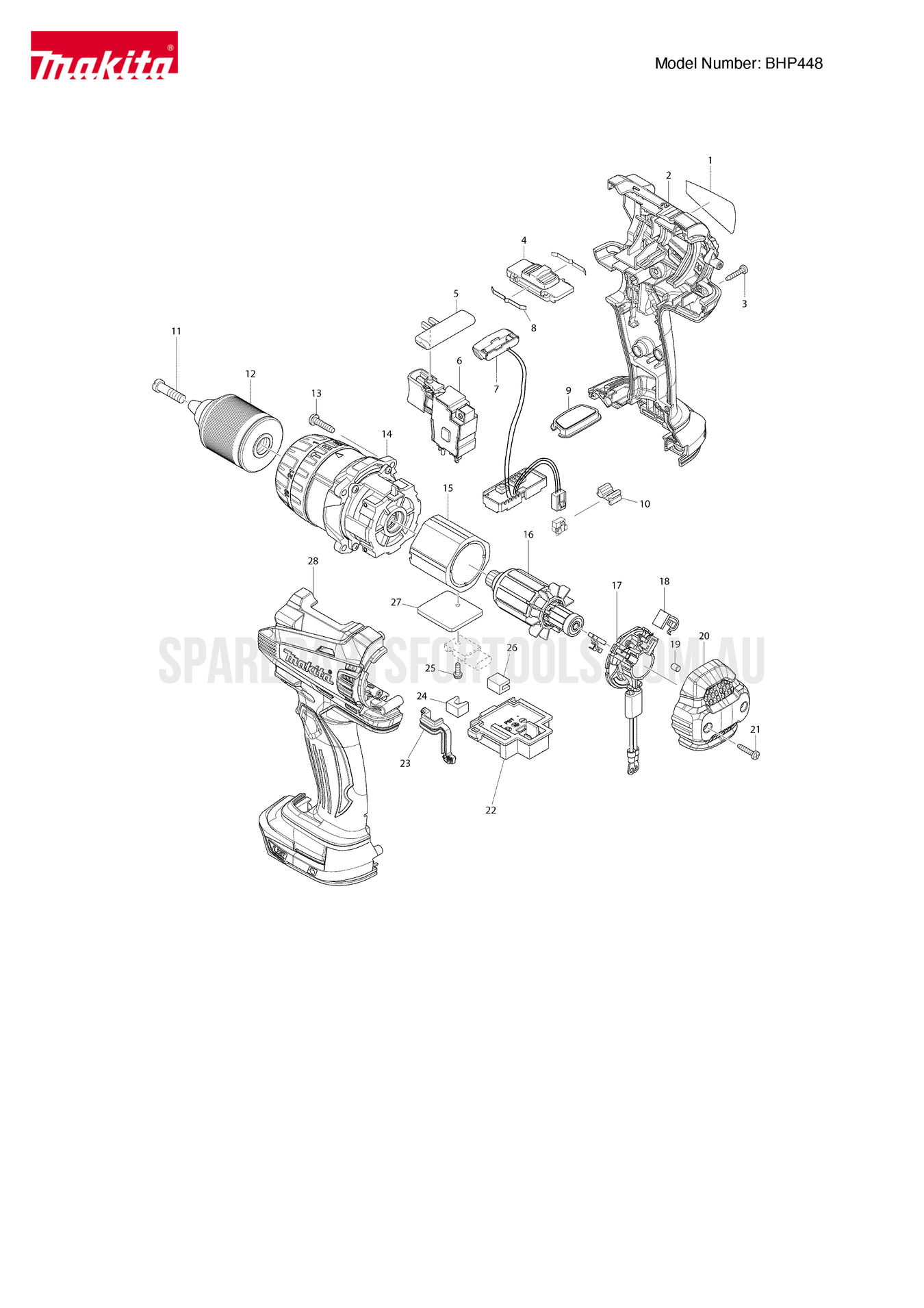 Makita BHP448 Spare Parts