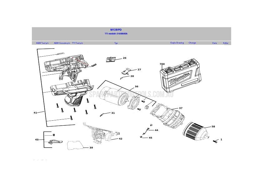 Milwaukee M12BPD Spare Parts
