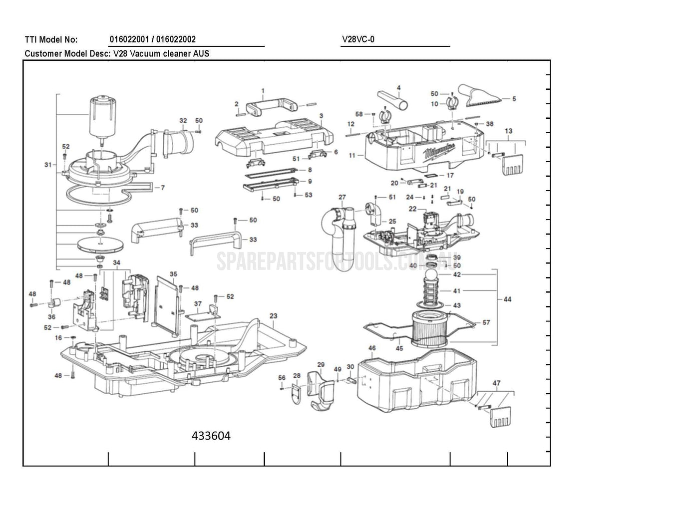 Milwaukee V28VC-0 Spare Parts