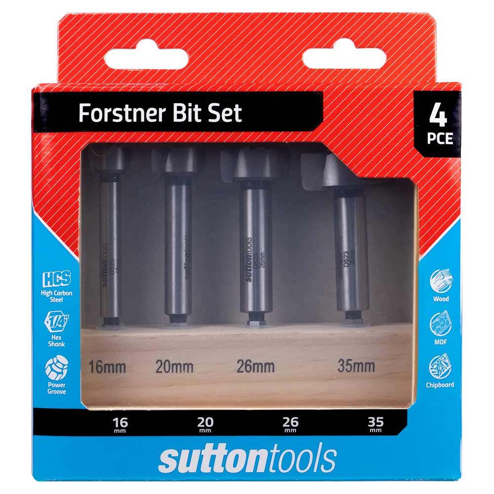 SUTTON 16-35MM 1/4HX HSS FORSTNER DRILL BIT SET - 4 PIECE D5230004