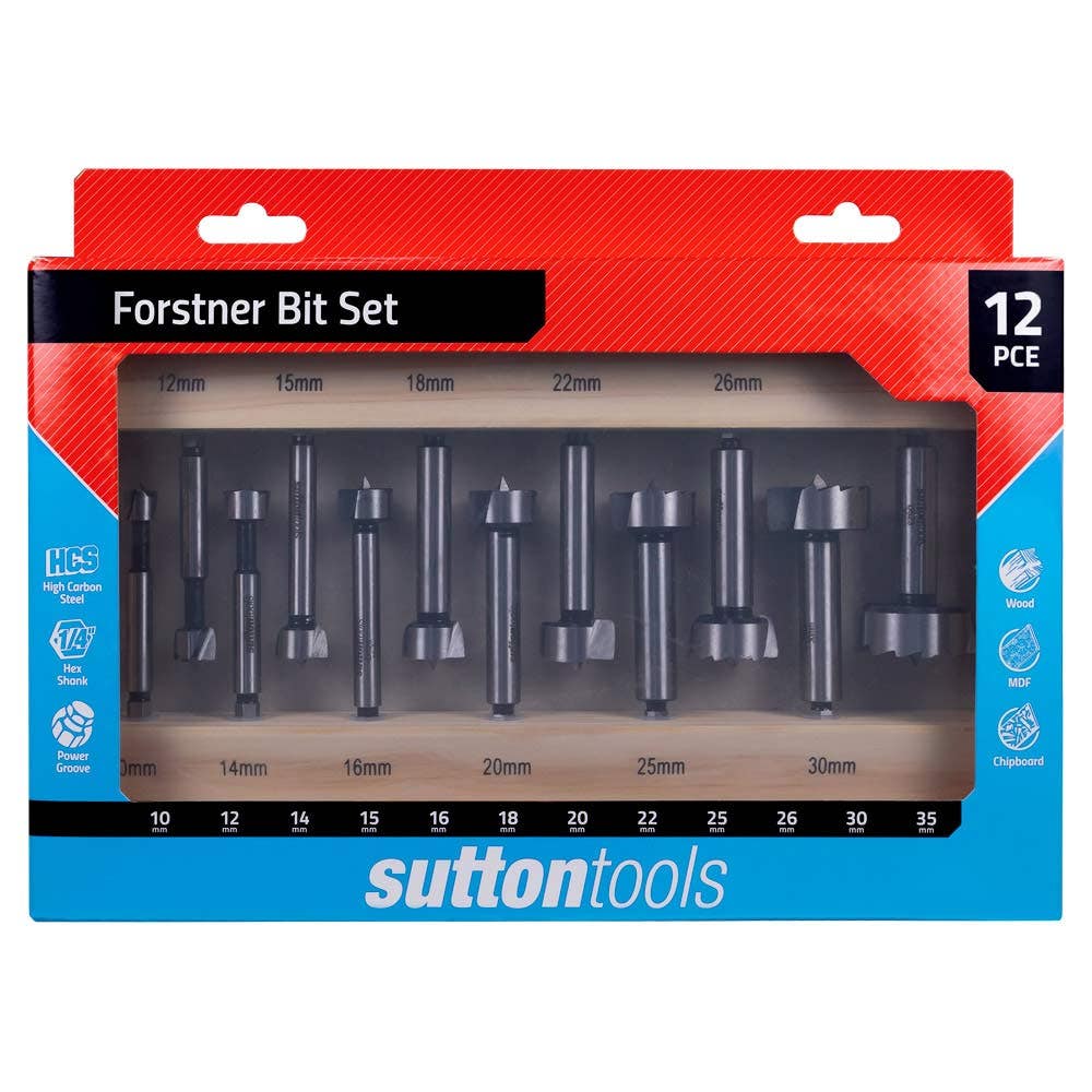 SUTTON 10-35MM 1/4HX HSS FORSTNER DRILL BIT SET - 12 PIECE D5230012