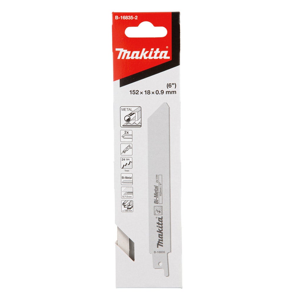 Makita Recipro Blade Bi-Metal 152Mm X 0.9Mm X 24Tpi - 2Pk - Metal B-16835-2