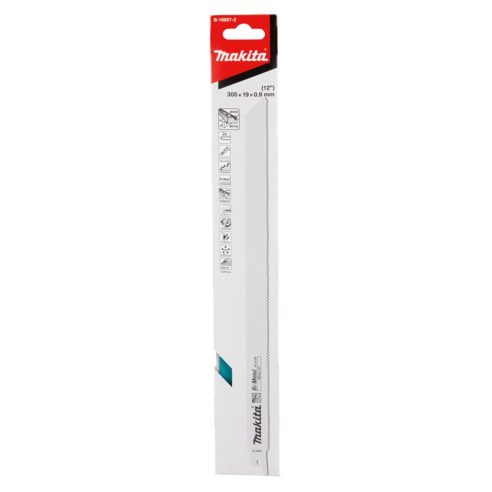 Makita Recipro Blade Bi-Metal 305Mm X 0.9Mm X 10-14Tpi - 2Pk- Universal / Multi Material B-16857-2