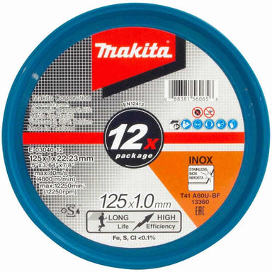 Makita 125mm x 1mm x 22mm INOX CUTTING DISC A60U - 12pk Tub E-03040-12