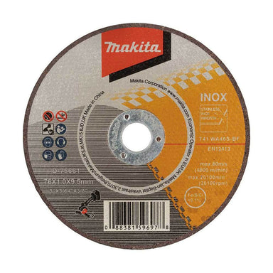 Makita 76mm x 3/8 x 1mm CUT - OFF WHEEL INOX 5pk D-75661-5