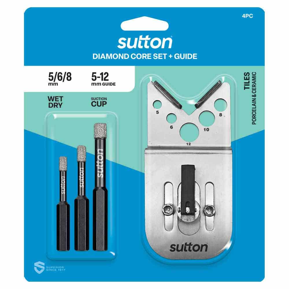 SUTTON 5-8MM WET/DRY DIAMOND GRIT HOLESAW BIT SET BLACK-CERAM 4 PIECE D618S4A