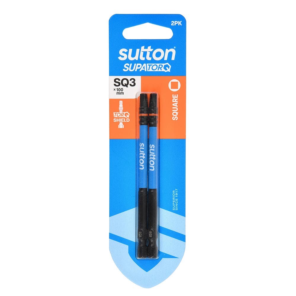 SUTTON SQ3 X 100MM SUPATORQ ROBERTSON SCREWDRIVER BIT - 2 PIECE S204H02E03