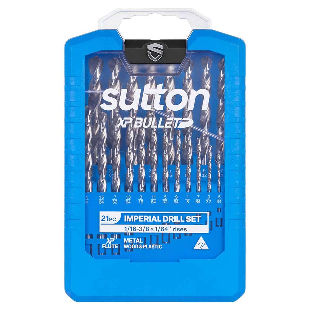SUTTON 1/16-3/8IN HSS BRIGHT XTREME PRECISION XP BULLET DRILL JOBBER SET - 21 PIECE D220S21