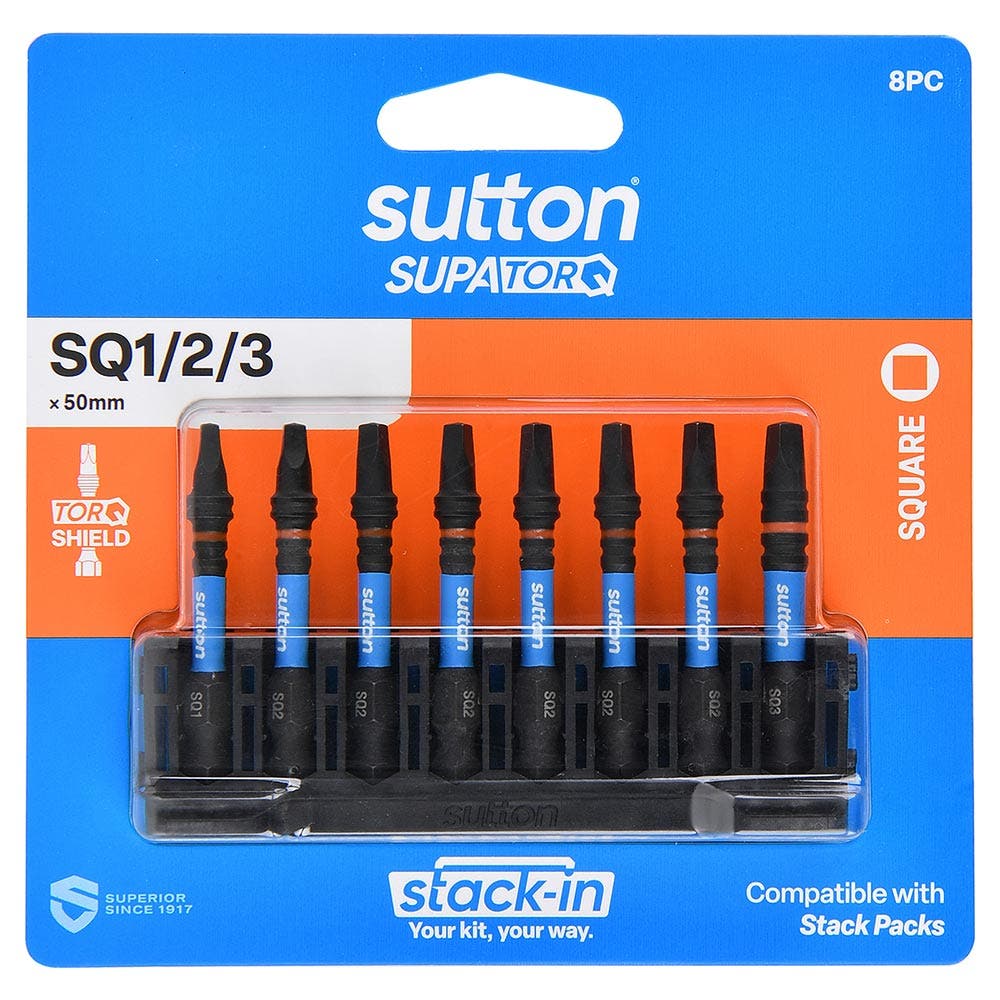 SUTTON STACK- IN R1,R2&R3 X 50MM ROBERTSON SCREWDRIVER BIT SET - 8 PIECE S204S08B