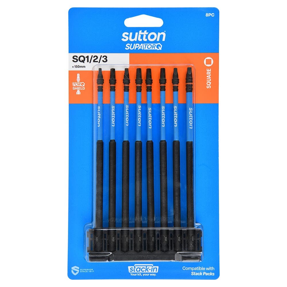 SUTTON STACK- IN R1,R2&R3 X 150MM ROBERTSON SCREWDRIVER BIT SET - 8 PIECE S204S08G