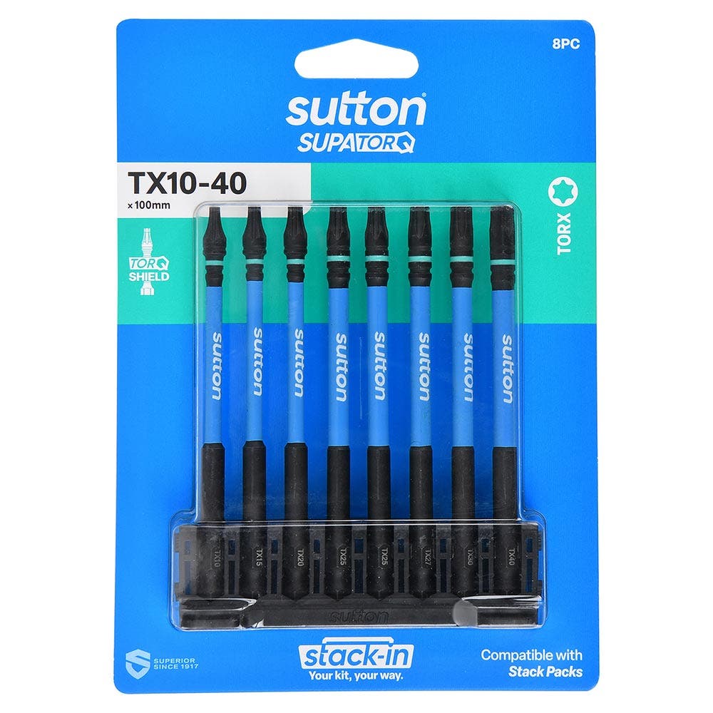 SUTTON Stack- In TX10-TX40  x 100mm Screwdriver Bit Set - 8 Piece S212S08E