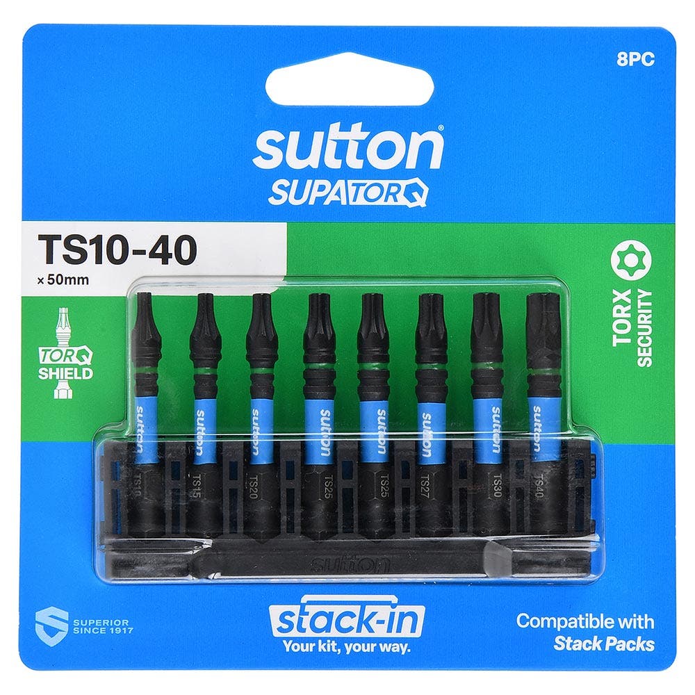 SUTTON Stack- In TS10-TS40X  x 50mm Security Screwdriver Bit Set - 8 Piece S214S08B