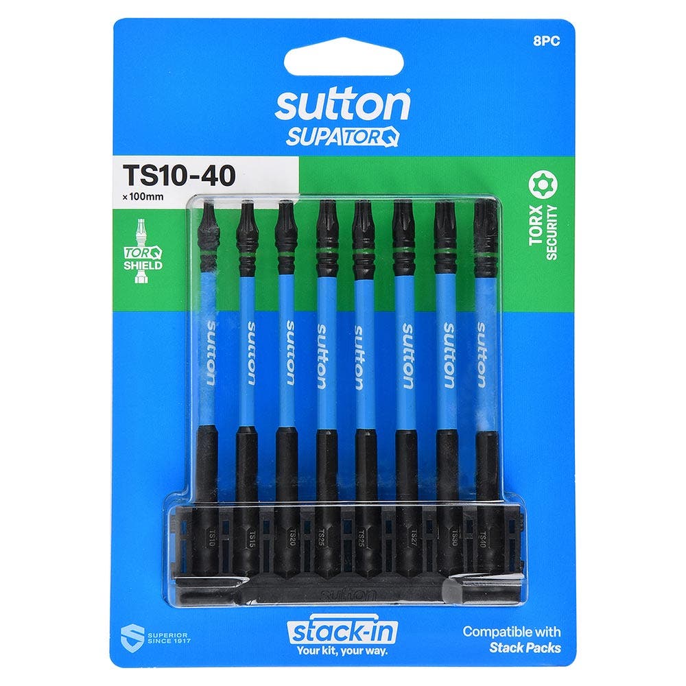 SUTTON Stack- In TS10-TS40X  x 100mm Security Screwdriver Bit Set - 8 Piece S214S08E