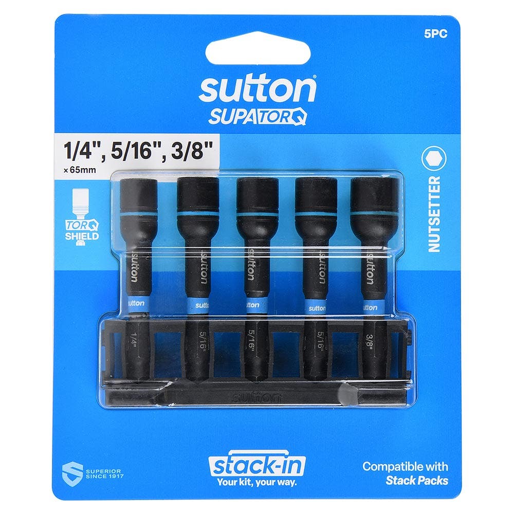 SUTTON 1/4''-5/16"-3/8" X65MM POWER NUTSETTER BIT SET MAGNETIC - 5 PIECE S230S05C