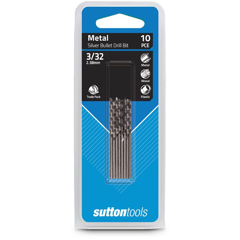 SUTTON 3/32 X 2.1/4INCH METAL JOBBER DRILL BIT HSS SILVER BULLET - 10 PIECE