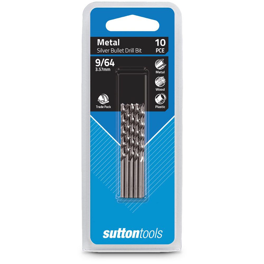SUTTON 9/64 X 2.7/8INCH METAL JOBBER DRILL BIT HSS SILVER BULLET - 10 PIECE