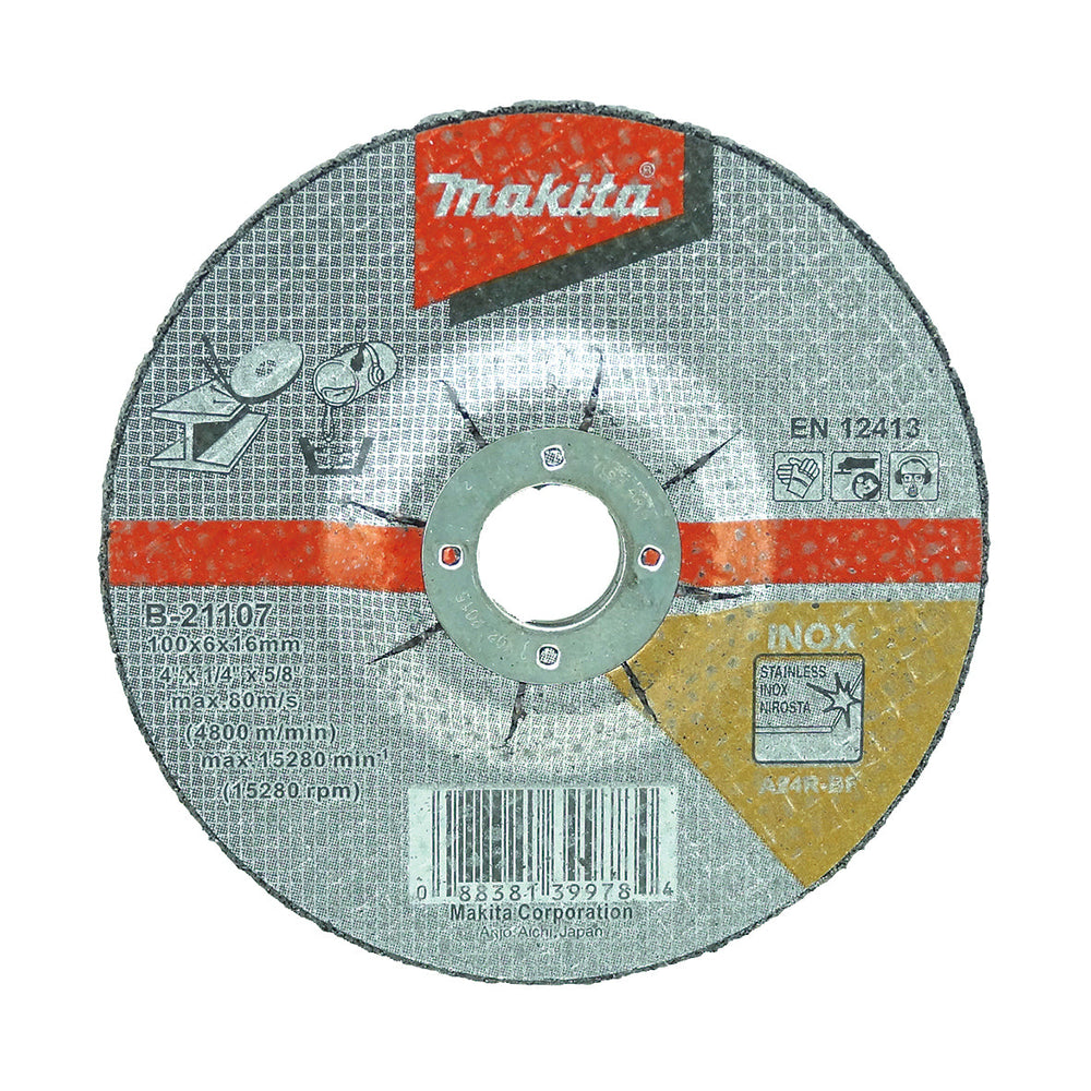 Makita 100mm x 6mm x 16mm D/C INOX GRINDING DISC A24R - 25pc B-21107-25