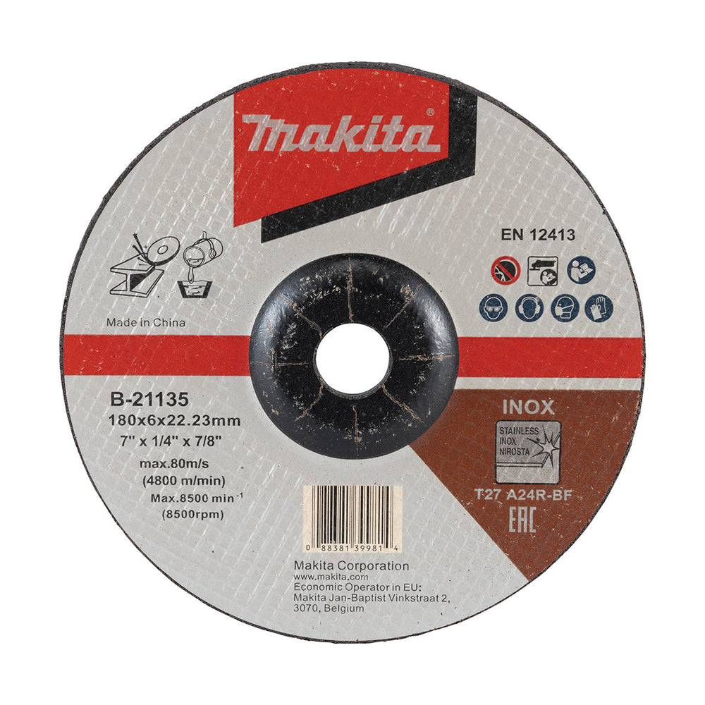 Makita 180mm x 6mm x 22.23 D/C INOX GRINDING DISC A24R - 20pk B-21135-20