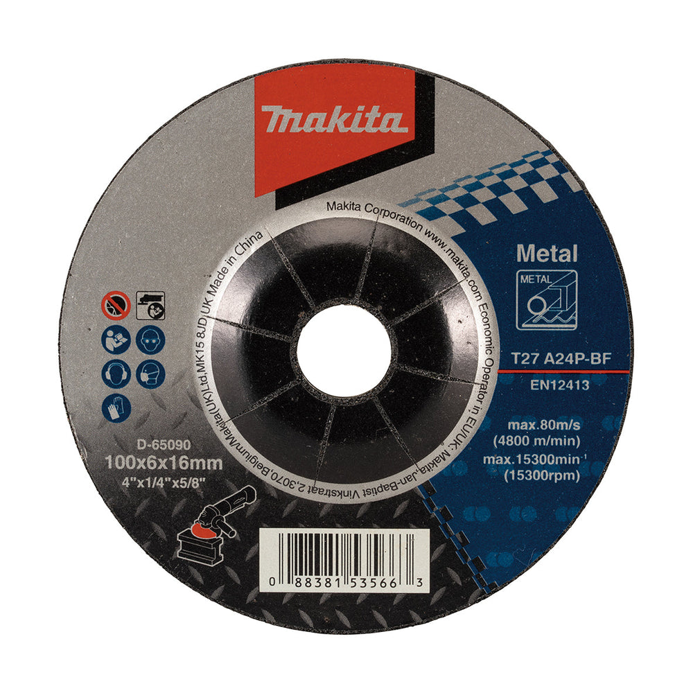 Makita 100mm x 6mm x 16mm D/C METAL GRINDING DISC A24R - 25pk D-65090-25