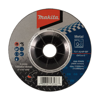 Makita 100mm x 6mm x 16mm D/C METAL GRINDING DISC A24R - 25pk D-65090-25