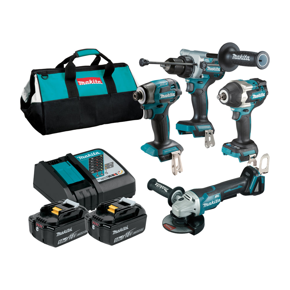 Makita 18V Brushless 4 Piece 2 X 5.0Ah Combo Kit Dlx4186Tx1