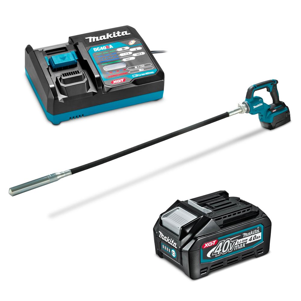 Makita VR004GM101 40V Max 4.0Ah Li-ion XGT Cordless Brushless 2400mm x 38mm Concrete Vibrator Combo Kit