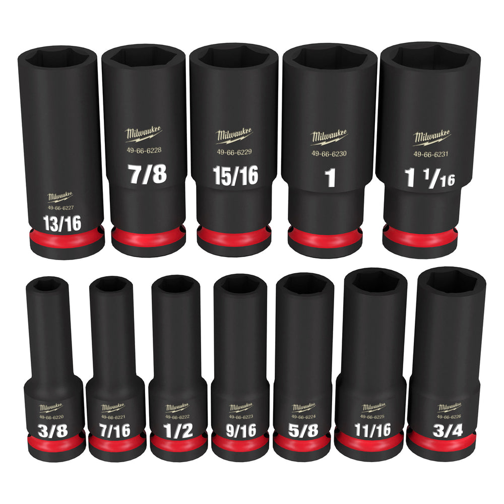 Milwaukee Shockwave 1/2" Drive 12 Piece SAE Deep 6 Point Impact Socket Set 49667011