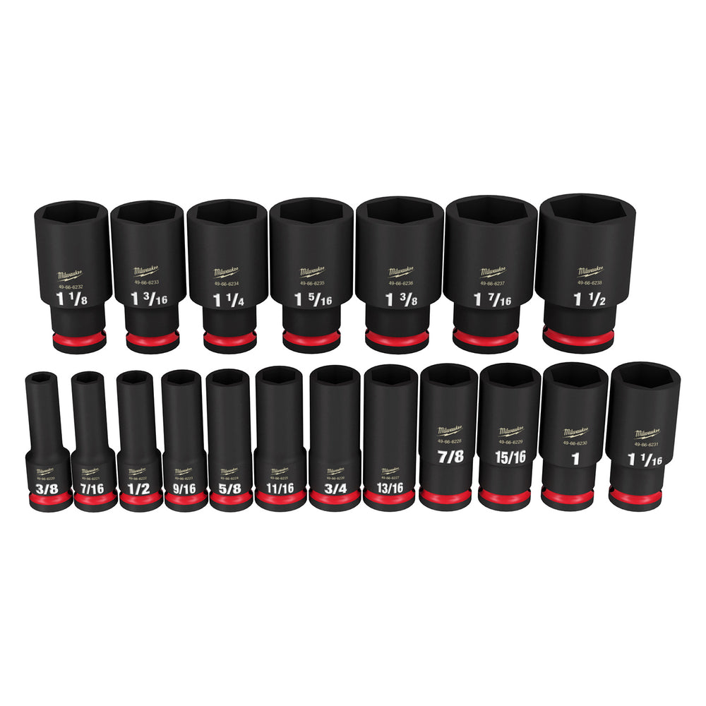 Milwaukee Shockwave 1/2" Drive 19 Piece SAE Deep 6 Point Impact Socket Set 49667012