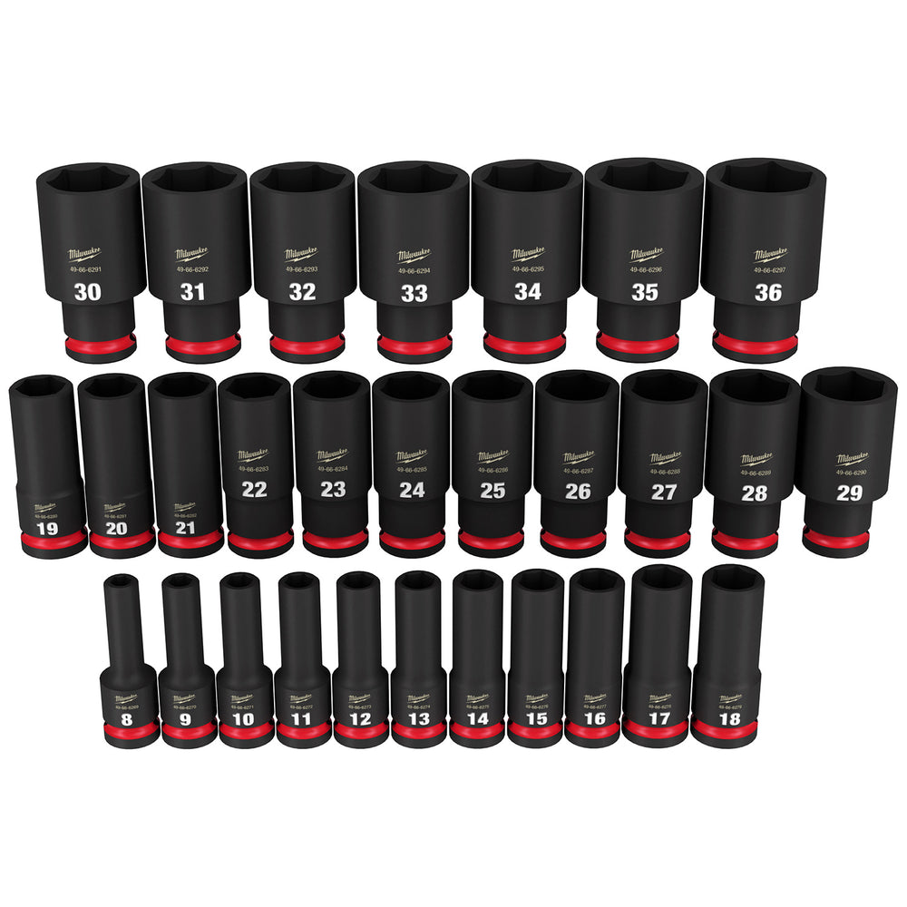 Milwaukee Shockwave 1/2" Drive 29 Piece Metric Deep 6 Point Impact Socket Set 49667015
