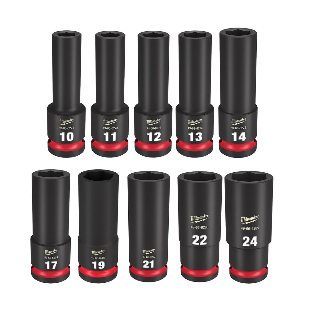 Milwaukee Shockwave 1/2" Drive 10 Piece Metric Deep 6 Point Impact Socket Set 49667053