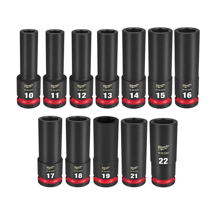 Milwaukee Shockwave 1/2" Drive 12 Piece Metric Deep 6 Point Impact Socket Set 49667054