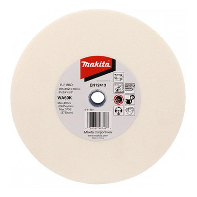 MAKITA 205mm x 19 x 15.88mm BENCH GRINDING WHEEL WHITE ALU OXIDE WA60KV B-51960