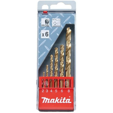 MAKITA HSS-TITANIUM METAL DRILL BIT SET - 2-8mm METRIC (6PC) - PERFORMANCE D-44183