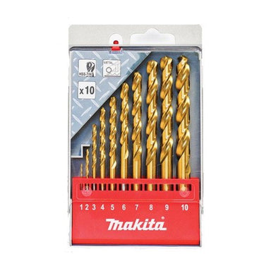 MAKITA HSS-TITANIUM METAL DRILL BIT SET - 1-10mm METRIC (10PC) - PERFORMANCE D-44199