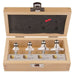 MAKITA 4 PC ECONOMY ROUTER BIT SET - 8mm SHAFT - WOODEN BOX D-53534