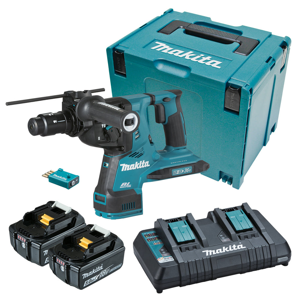 Makita 18Vx2 AWS 28mm Brushless SDS Plus Rotary Hammer 5.0Ah Set DHR283PT2JU