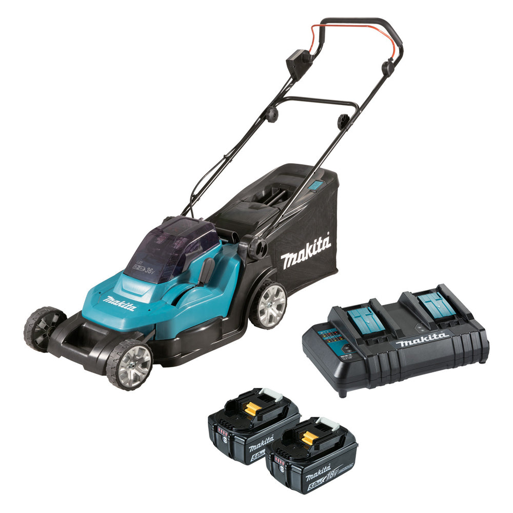 Makita 36V (18Vx2) 430mm (17") Lawn Mower 5.0ah Set DLM432CT2