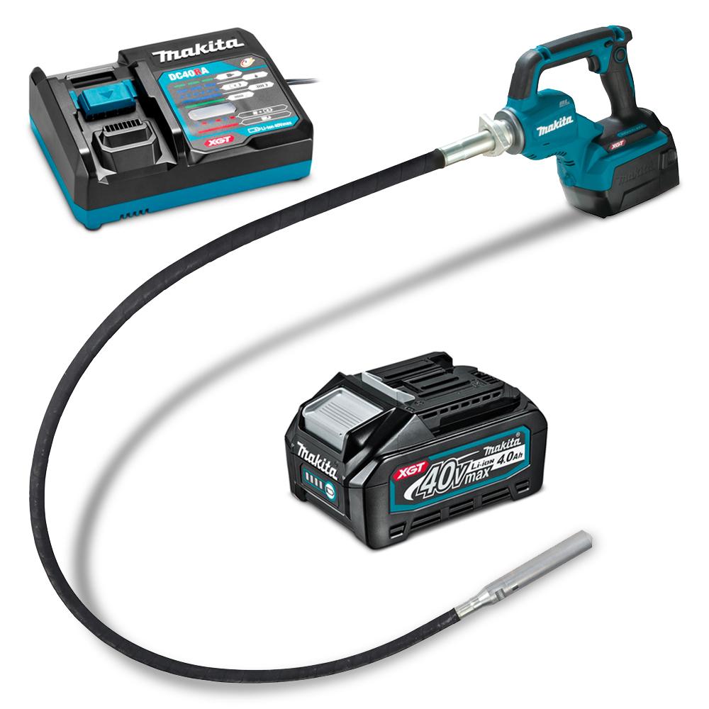 Makita VR004GM102 40V Max Li-ion XGT Cordless Brushless 2400mm x 38mm Concrete Vibrator Combo Kit