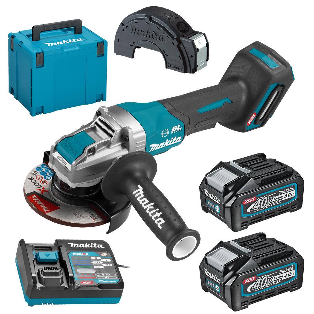 Makita GA047GM202 40V Max 4.0Ah Li-ion Cordless Brushless XGT X-Lock 125mm (5") Paddle Switch Angle Grinder Combo Kit