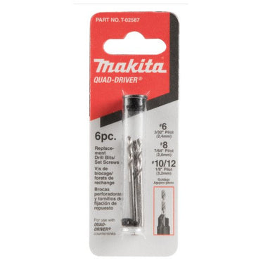 MAKITA NO.6/8/10&12 QUAD-DRIVER REPLACEMENT DRILL BIT - (2PC) + GRUB SCREWS T-02587