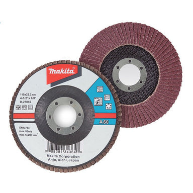 MAKITA 100mm FLAP DISC 60# GRIT - ALUMINIUM OXIDE - FLAT  D-27193