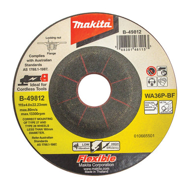 MAKITA 115 x 4 x 22.23mm FLEXIBLE DEPRESSED CENTRE GRINDING WHEEL - METAL & INOX (25PK) B-49812-25