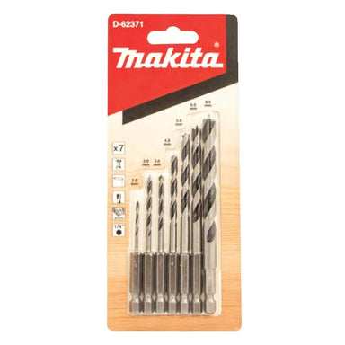 MAKITA BRAD POINT WOOD DRILL BIT (7PC) SET - 1/4" HEX DRIVE - STANDARD D-62371