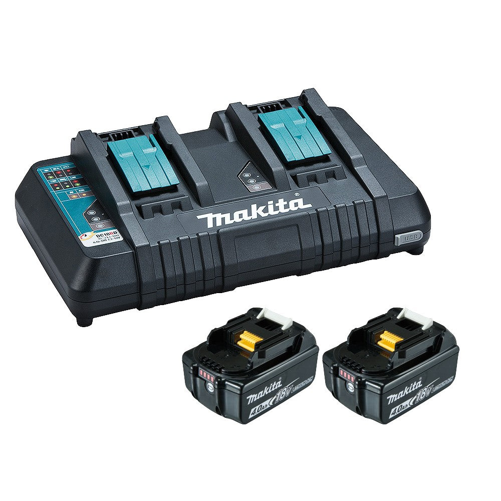Makita 18V Same Time Dual Port Rapid Charger With 2 X 4.0Ah Battery 198498-4