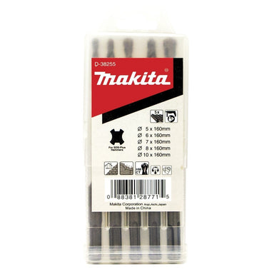 MAKITA STANDARD SDS PLUS DRILL ASSORTMENT SET -  (5PC) / ( 5 x 160, 6 x 160, 7 x 160, 8 x 160, 10 x 160 ) D-38255