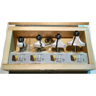 MAKITA 4 PC ECONOMY ROUTER BIT SET - 1/4" SHAFT - WOODEN BOX D-53562