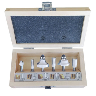 MAKITA 6 PC ECONOMY ROUTER BIT SET - 1/4" SHAFT - WOODEN BOX D-53578