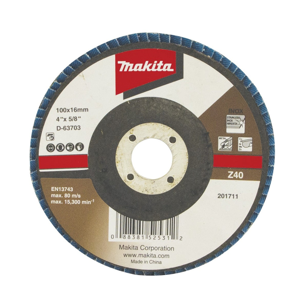 MAKITA 100mm ECONOMY FLAP DISC 40# ZIRCONIA D-63703