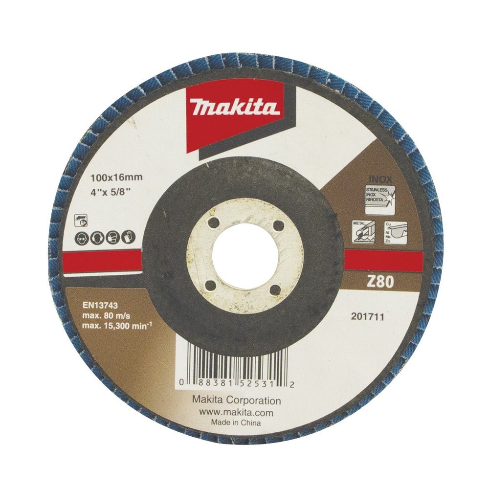 MAKITA 100mm ECONOMY FLAP DISC 80# ZIRCONIA D-63725