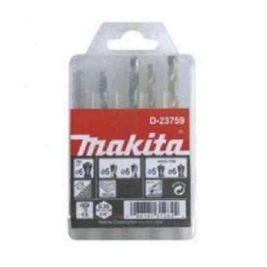 MAKITA 5 PIECE 1/4" HEX DRIVE COMBINATION (METAL / WOOD & MASONRY) DRILL SET - METRIC D-23759